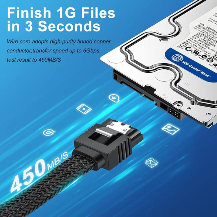 สาย SATA3.0 พร้อมชิลด์ฟอยล์อลูมิเนียม หุ้มด้วยถัก สำหรับสายไฟฮาร์ดไดรฟ์คอมพิวเตอร์, 0.5 ม.