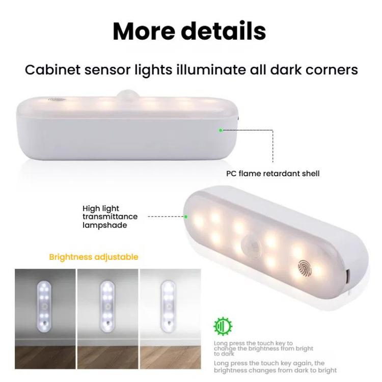 ไฟตู้ LED แบบแม่เหล็ก เซ็นเซอร์ตรวจจับความเคลื่อนไหว ชาร์จไฟได้ 20 LED 3 อุณหภูมิสี รุ่น A68-3A-11cm