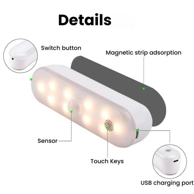 ไฟตู้ LED แบบแม่เหล็ก เซ็นเซอร์ตรวจจับความเคลื่อนไหว ชาร์จไฟได้ 20 LED 3 อุณหภูมิสี รุ่น A68-3A-11cm