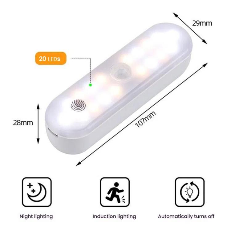 ไฟตู้ LED แบบแม่เหล็ก เซ็นเซอร์ตรวจจับความเคลื่อนไหว ชาร์จไฟได้ 20 LED 3 อุณหภูมิสี รุ่น A68-3A-11cm