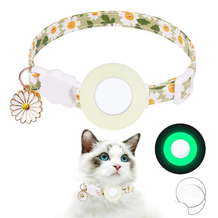 สำหรับ AirTag รุ่นที่ 2 / AirTag รุ่นที่ 1 ซิลิโคนครอบตัวติดตาม ปลอกคอสัตว์เลี้ยงลายดอกเดซี่ขนาดเล็ก พร้อมกระดิ่งและฟิล์มด้านหน้า-หลัง