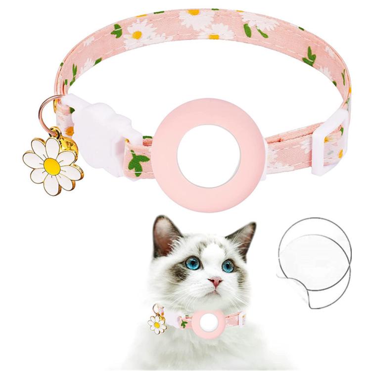 สำหรับ AirTag รุ่นที่ 2 / AirTag รุ่นที่ 1 ซิลิโคนครอบตัวติดตาม ปลอกคอสัตว์เลี้ยงลายดอกเดซี่ขนาดเล็ก พร้อมกระดิ่งและฟิล์มด้านหน้า-หลัง