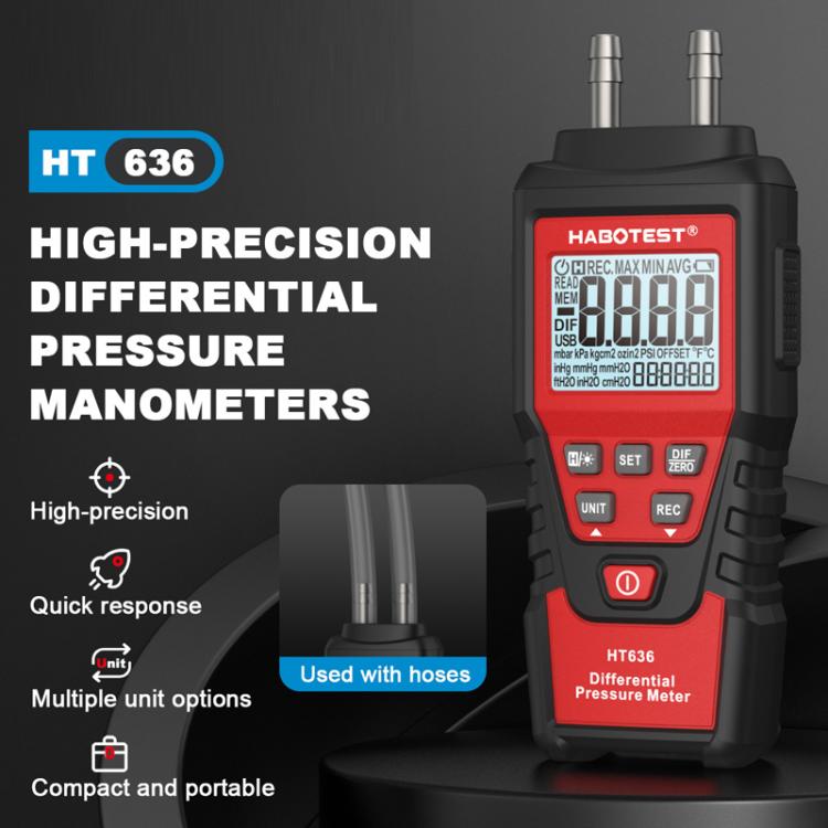 เครื่องวัดความดันต่างระดับความแม่นยำสูง HABOTEST HT636 ดิจิตอลไมโครเพรสเชอร์เทสเตอร์, HT636