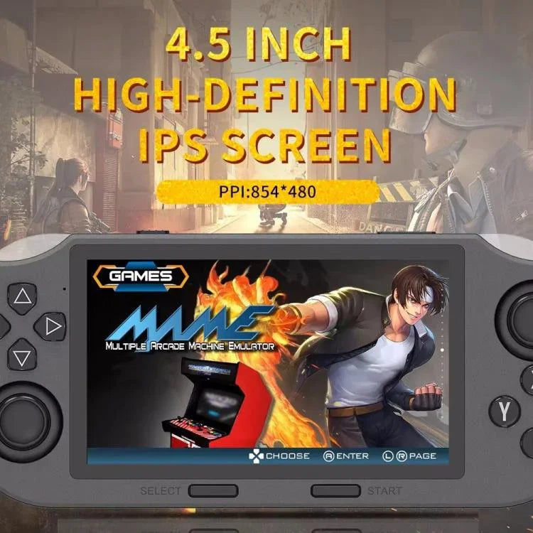 เครื่องเล่นเกมพกพาหน้าจอ IPS 4.5 นิ้ว 64G มีเกมในเครื่อง 20000 เกม, SF3000, SF3000 พร้อมด้ามจับ 2 อัน