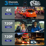 กล้องบันทึกการขับขี่รถยนต์ 4K แบบสามเลนส์ เชื่อมต่อ WIFI, G79