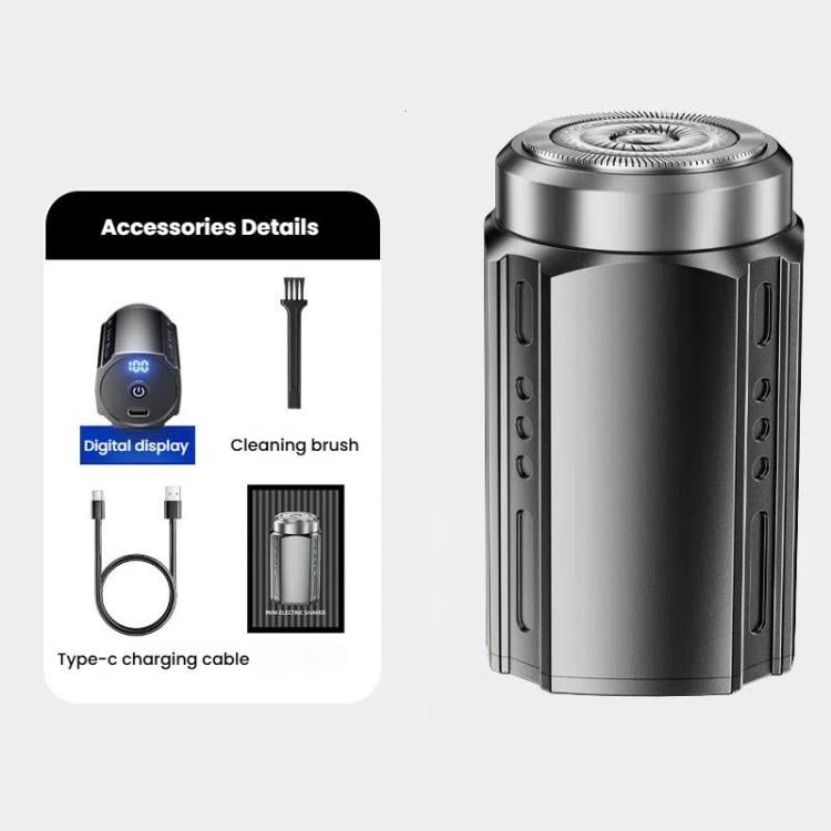 เครื่องโกนหนวดไฟฟ้าพกพาสำหรับผู้ชาย พร้อมจอ LCD ชาร์จเร็ว USB Type-C กันน้ำและล้างได้ หัวมีด 6 ใบ สีเทาเมทัลลิกเข้ม, ใบมีดลอยสีเทาเมทัลลิกเข้ม, หัวมีด 6 ใบ สีดำ, ใบมีดลอยสีดำ