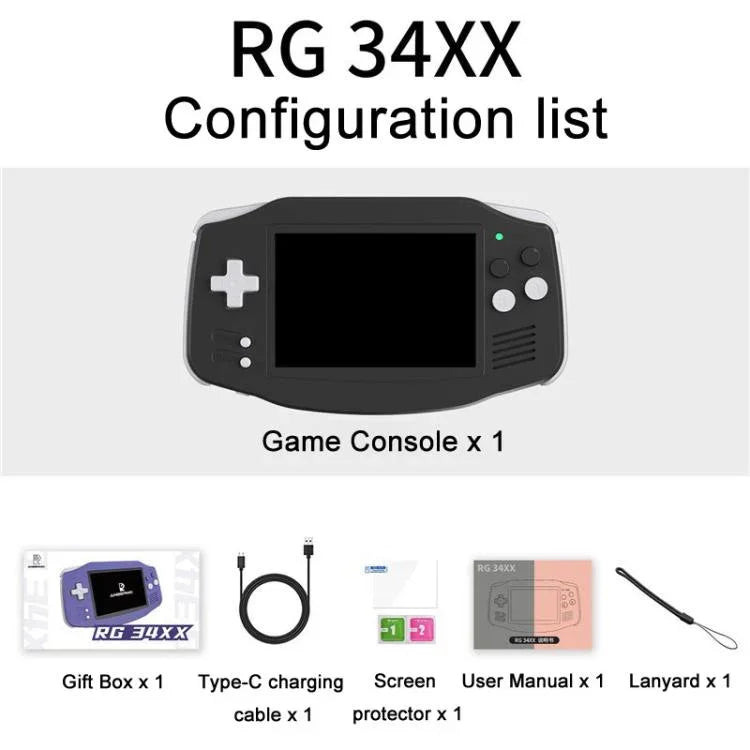 เครื่องเล่นเกมพกพา ANBERNIC RG 34XX คลาสสิกเรโทร ไร้สาย WIFI เครื่องเล่นวิดีโอเกม, รุ่นมาตรฐาน 32G-ไม่มีเกม, รุ่นมาตรฐาน + 64G, รุ่นมาตรฐาน + 128G, รุ่นมาตรฐาน + 256G