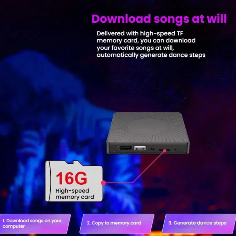 แผ่นเต้นรำไร้สายสำหรับทีวีแบบผู้เล่นคู่ พร้อมพอร์ต HDMI และการ์ดความจำ 16GB, 040