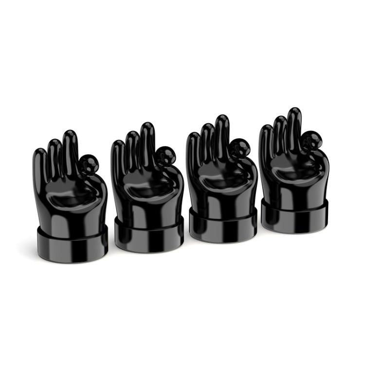 4pcs /Set Car Gesture Valve Tire Decorative Rubber Cap, Yellow Middle Finger, Black Middle Finger, Yellow OK, Black OK, Yellow Rock, Black Rock, Yellow Yeah, Black Yeah, Yellow Six, Black Six