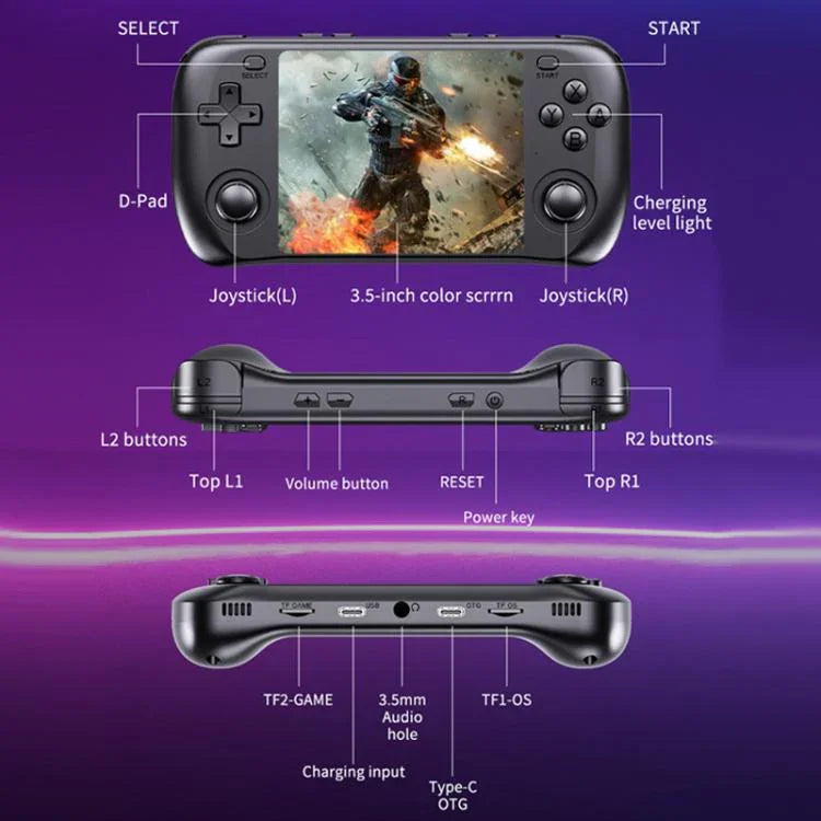 เครื่องเล่นเกม PSP เรโทรหน้าจอ IPS HD 3.5 นิ้ว ระบบ Linux GBA แบบพกพา, 64G, 128G