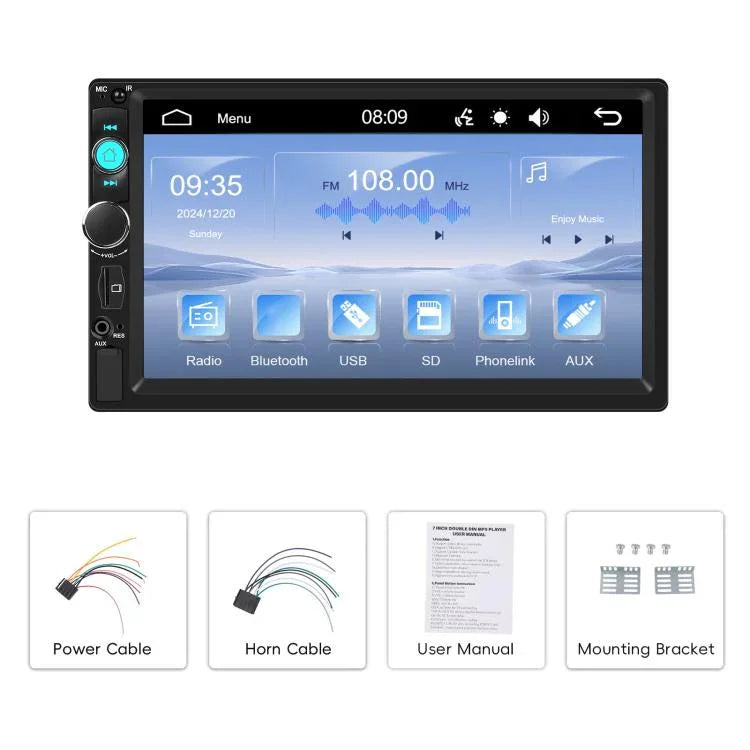 เครื่องเล่น MP5 รถยนต์ 7 นิ้ว มีสาย รองรับ Carplay Bluetooth หน้าจอใหญ่ ควบคุมกลางรถยนต์ รุ่นมาตรฐาน, มาตรฐาน+กล้อง 12 ดวง