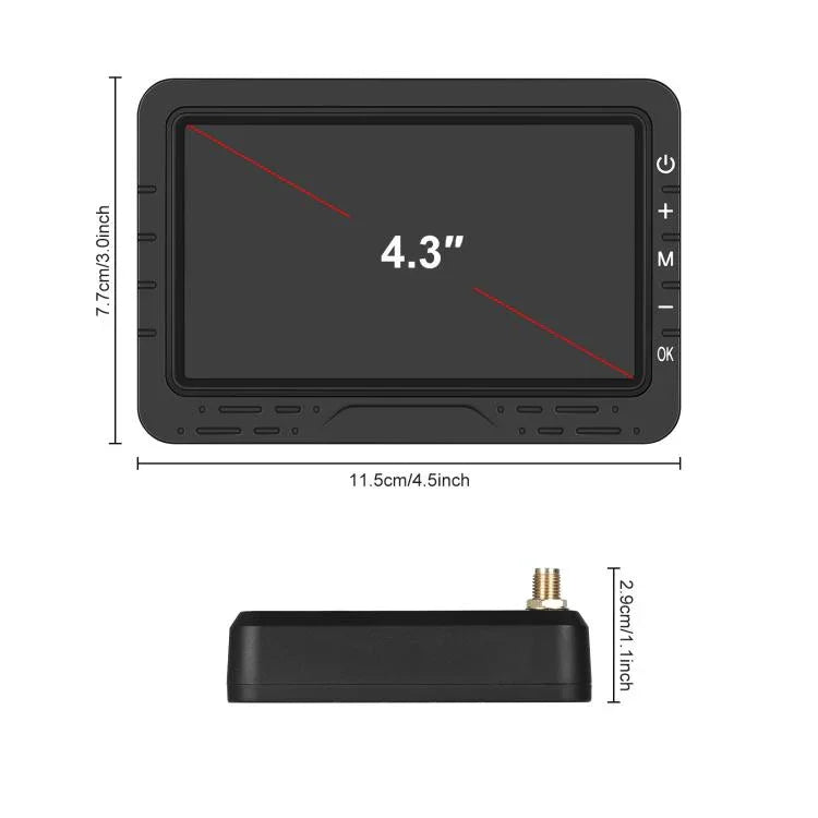 เครื่องแสดงภาพถอยหลังดิจิตอลไร้สาย HD 4.3 นิ้ว 1 ต่อ 1 ควบคุมกลางรถยนต์ พร้อมที่ยึดป้ายทะเบียนยาวสำหรับอเมริกาเหนือ และที่ยึดป้ายทะเบียนสั้นสำหรับยุโรป