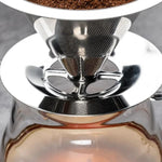 ไส้กรองกาแฟสแตนเลส V60 พร้อมฐาน สำหรับชงกาแฟแบบเทน้ำ ขนาด 1-2 ถ้วย ลายตาข่าย 300, 1-3 ถ้วย ลายตาข่าย 300, 1-4 ถ้วย ลายตาข่าย 300, 1-4 ถ้วย ลายตาข่าย 600, 1-6 ถ้วย ลายตาข่าย 600, 1-8 ถ้วย ลายตาข่าย 300