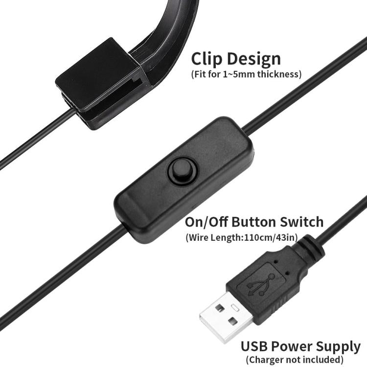 ไฟ LED คลิปตู้ปลา 5W สีฟ้า-ขาว พร้อม 12 LEDs ใช้พลังงาน USB สำหรับพืชน้ำ หญ้าน้ำ และตู้ขนาดเล็ก, 220V, 110V