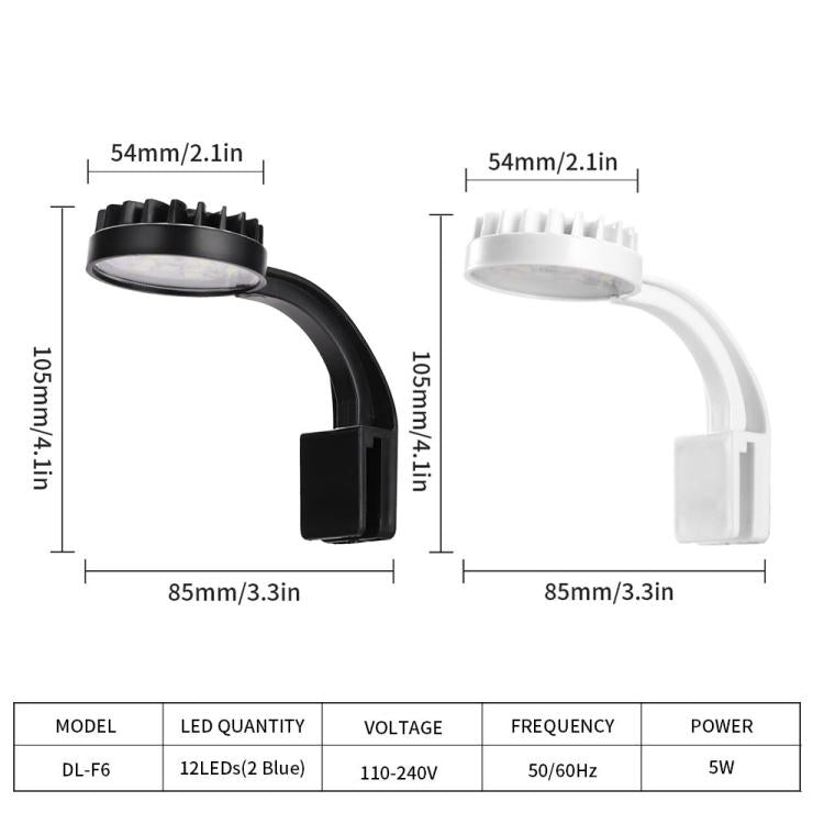 ไฟ LED คลิปตู้ปลา 5W สีฟ้า-ขาว พร้อม 12 LEDs ใช้พลังงาน USB สำหรับพืชน้ำ หญ้าน้ำ และตู้ขนาดเล็ก, 220V, 110V
