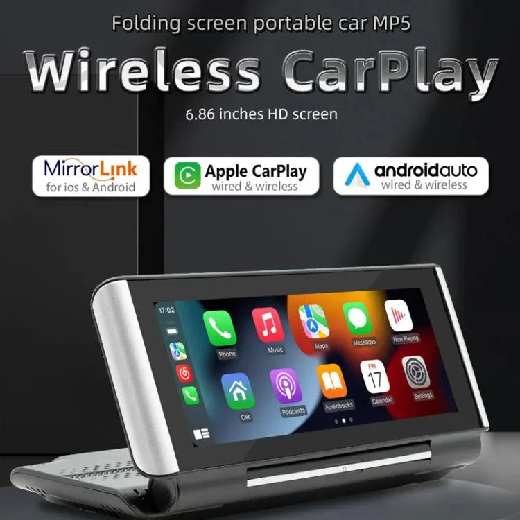 เครื่องเล่น MP5 รถยนต์ Bluetooth พับได้ 6.86 นิ้ว รองรับ MirrorLink/CarPlay/Android Auto รุ่น B5370 พร้อมกล้องถอยหลัง LED 4, 8 หรือ 12 ดวง