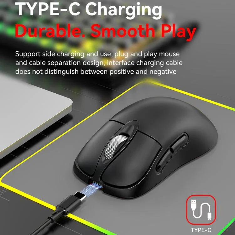 เมาส์เกมมิ่งไร้สายโหมดสาม 24000 DPI, 6 โหมดไฟ RGB, ชาร์จไฟได้, ตั้งมาโครได้, สีดำ, สีขาว, สีชมพู, ชาร์จไร้สายสีดำ, ชาร์จไร้สายสีขาว, ชาร์จไร้สายสีชมพู