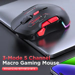 เมาส์เกมมิ่ง MKESPN W12 แบบ 5 ช่องสัญญาณ Tri-Mode พร้อม 10 ปุ่ม 10000 DPI ดีไซน์สำหรับมือซ้ายและขวา RGB เมาส์มาโคร, W12 สีน้ำเงิน, W12 สีแดง