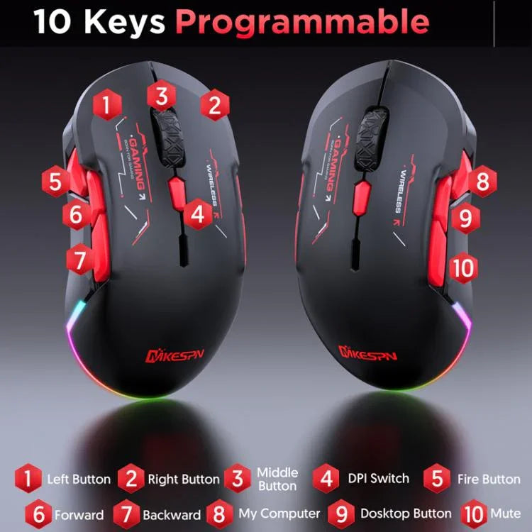 เมาส์เกมมิ่ง MKESPN W12 แบบ 5 ช่องสัญญาณ Tri-Mode พร้อม 10 ปุ่ม 10000 DPI ดีไซน์สำหรับมือซ้ายและขวา RGB เมาส์มาโคร, W12 สีน้ำเงิน, W12 สีแดง