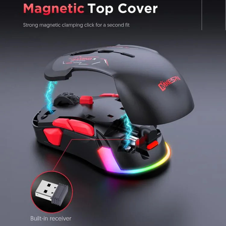 เมาส์เกมมิ่ง MKESPN W12 แบบ 5 ช่องสัญญาณ Tri-Mode พร้อม 10 ปุ่ม 10000 DPI ดีไซน์สำหรับมือซ้ายและขวา RGB เมาส์มาโคร, W12 สีน้ำเงิน, W12 สีแดง