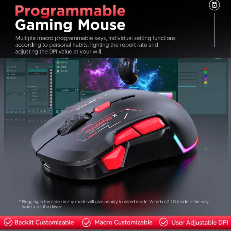 เมาส์เกมมิ่ง MKESPN W12 แบบ 5 ช่องสัญญาณ Tri-Mode พร้อม 10 ปุ่ม 10000 DPI ดีไซน์สำหรับมือซ้ายและขวา RGB เมาส์มาโคร, W12 สีน้ำเงิน, W12 สีแดง