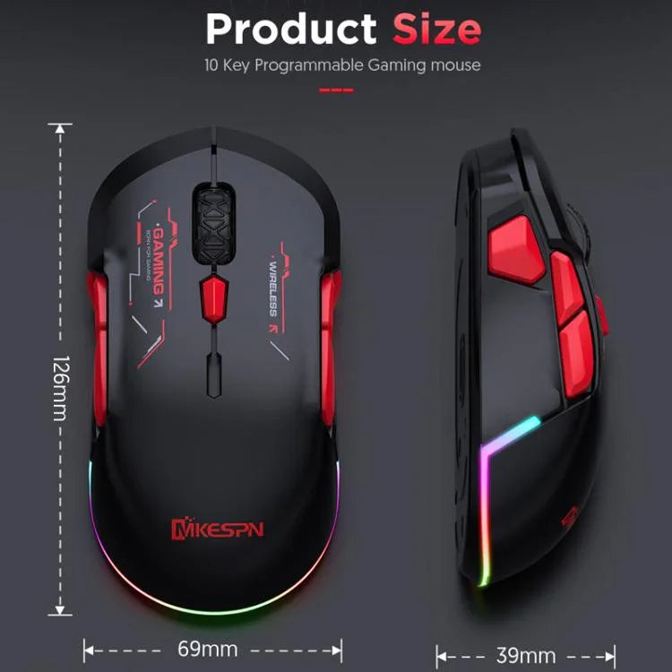 เมาส์เกมมิ่ง MKESPN W12 แบบ 5 ช่องสัญญาณ Tri-Mode พร้อม 10 ปุ่ม 10000 DPI ดีไซน์สำหรับมือซ้ายและขวา RGB เมาส์มาโคร, W12 สีน้ำเงิน, W12 สีแดง
