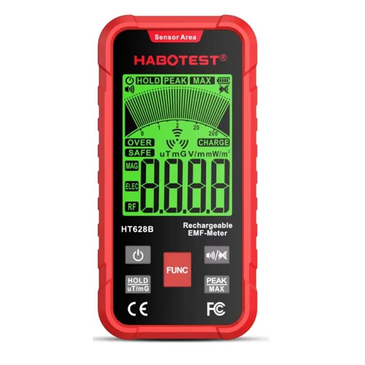 เครื่องวัดสนามแม่เหล็กไฟฟ้า EMF แบบชาร์จไฟได้ HABOTEST HT628B, HT628B