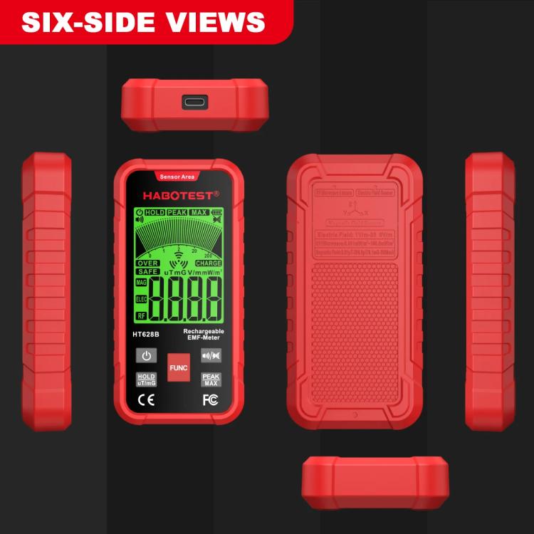 เครื่องวัดสนามแม่เหล็กไฟฟ้า EMF แบบชาร์จไฟได้ HABOTEST HT628B, HT628B