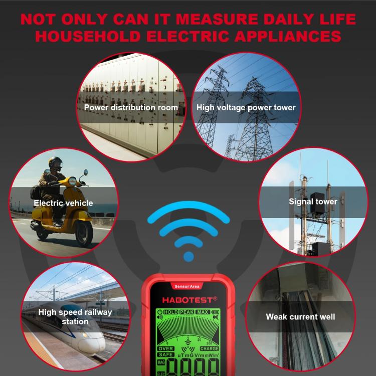 เครื่องวัดสนามแม่เหล็กไฟฟ้า EMF แบบชาร์จไฟได้ HABOTEST HT628B, HT628B