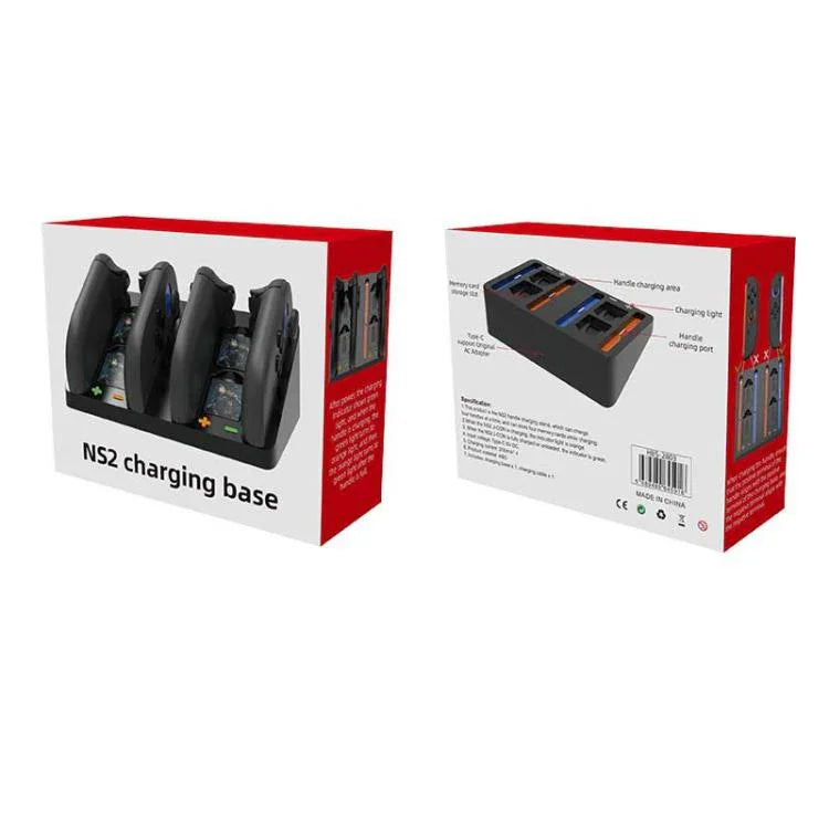 แท่นชาร์จ 4-in-1 สำหรับ Nintendo Switch 2 Joy-Con ชาร์จสำหรับ 4 คอนโทรลเลอร์พร้อมช่องใส่การ์ดความจำ 4 ช่อง, HBS-2803