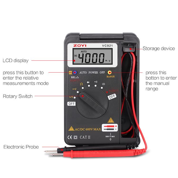 ZOYI VC921 มัลติมิเตอร์ดิจิทัลพกพาขนาดเล็กแบบอัตโนมัติ, VC921