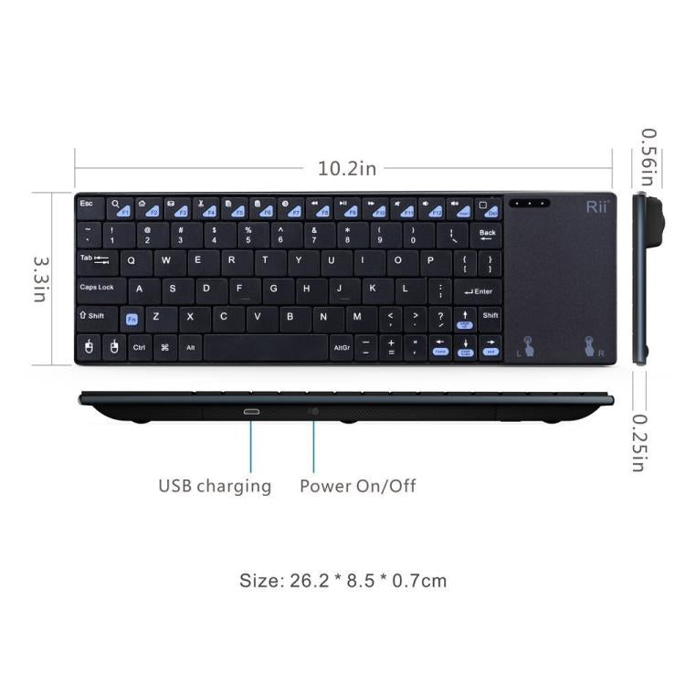 คีย์บอร์ดไร้สายขนาดเล็ก Rii K12+ 2.4GHz สำหรับโน้ตบุ๊กและคอมพิวเตอร์สำนักงาน เงียบ