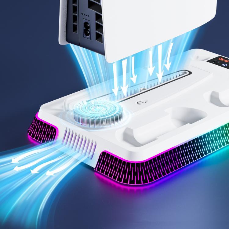 For PS5 Pro / PS5 Slim / PS5 Multifunctional Cooling Base With Dual Handle Charging Dock, YH66S Piano Style With Colorful Light White, YH66S Piano Style With Colorful Light Black, YH66 White, YH66 Black White, YH66 Black