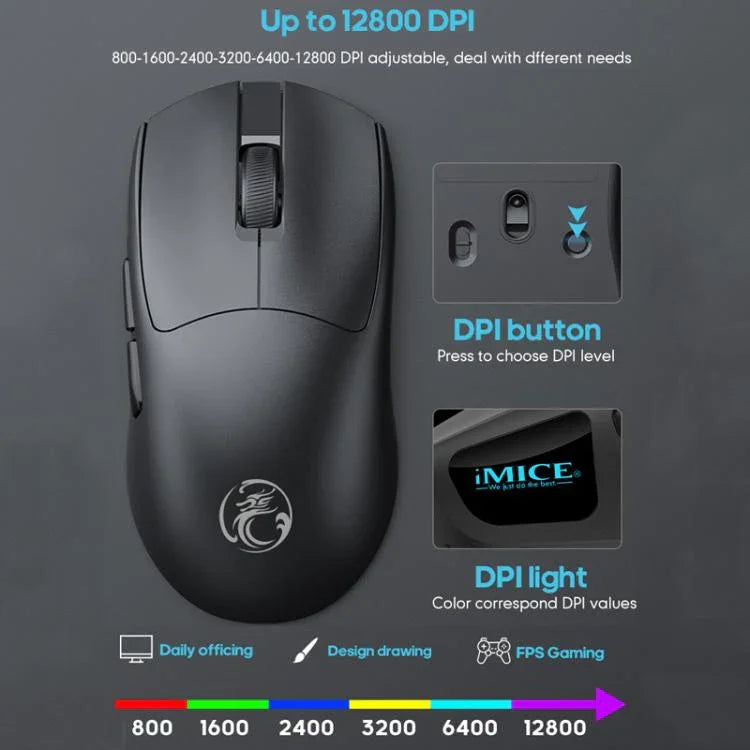 เมาส์เกมมิ่ง iMICE G900 6 ปุ่ม 12800DPI ชาร์จไฟได้ แบบ Tri-Mode ไร้สาย