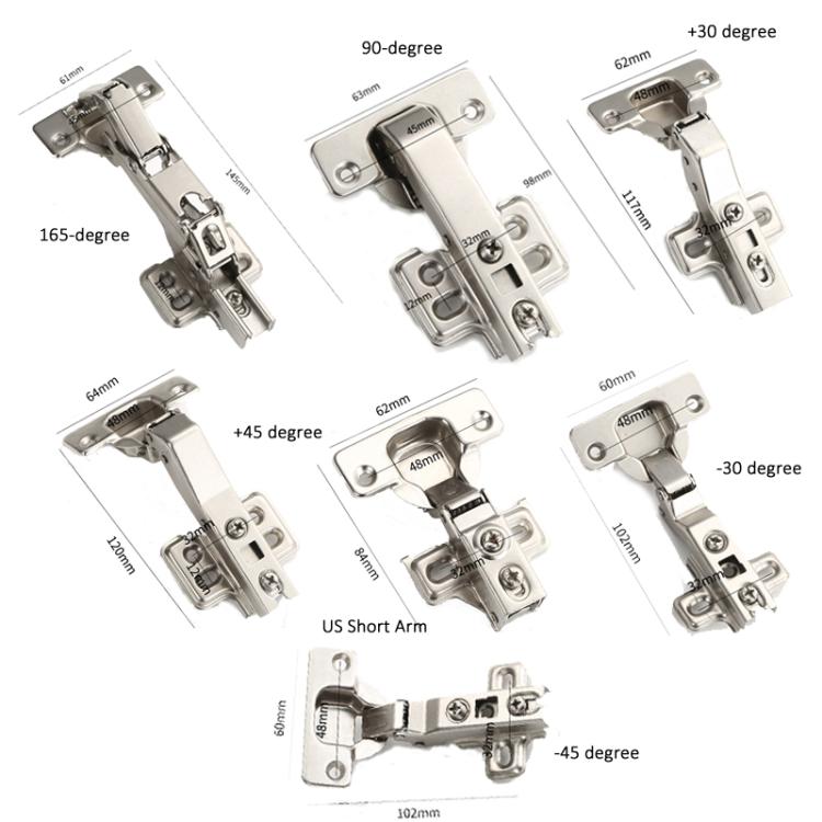 Cabinet Door Hinges Hydraulic Damp Buffer Furniture Hinges, 165-degree Full-Cover Straight Arm, 165-degree Half-Cover Medium Bend, 165-degree No-Cover Large Bend