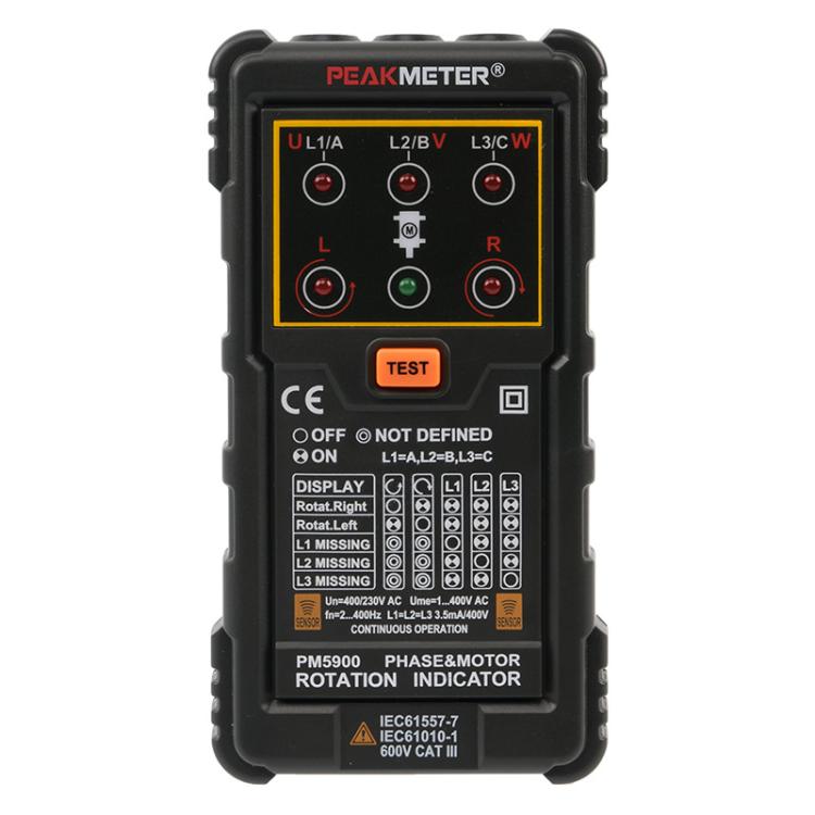 เครื่องทดสอบลำดับเฟสการหมุนมอเตอร์ AC 3 เฟส PEAKMETER, PM5900