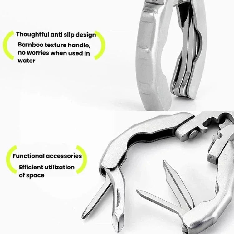 ไขควงคีมจับอเนกประสงค์สแตนเลส เครื่องมือพกพา EDC ที่เปิดขวด, 9 ใน 1
