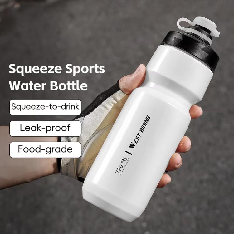 ขวดน้ำจักรยาน WEST BIKING 720ml สำหรับปั่นจักรยาน ดีไซน์บีบป้องกันการรั่วไหล ขวดน้ำกีฬาพกพา 720ml สีเหลือง, 720ml สีขาว, 720ml สีขาวกว้าง, 720ml สีเหลืองกว้าง