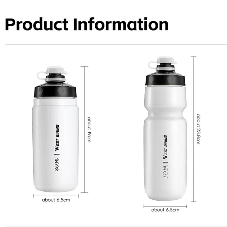 ขวดน้ำจักรยาน WEST BIKING 720ml สำหรับปั่นจักรยาน ดีไซน์บีบป้องกันการรั่วไหล ขวดน้ำกีฬาพกพา 720ml สีเหลือง, 720ml สีขาว, 720ml สีขาวกว้าง, 720ml สีเหลืองกว้าง