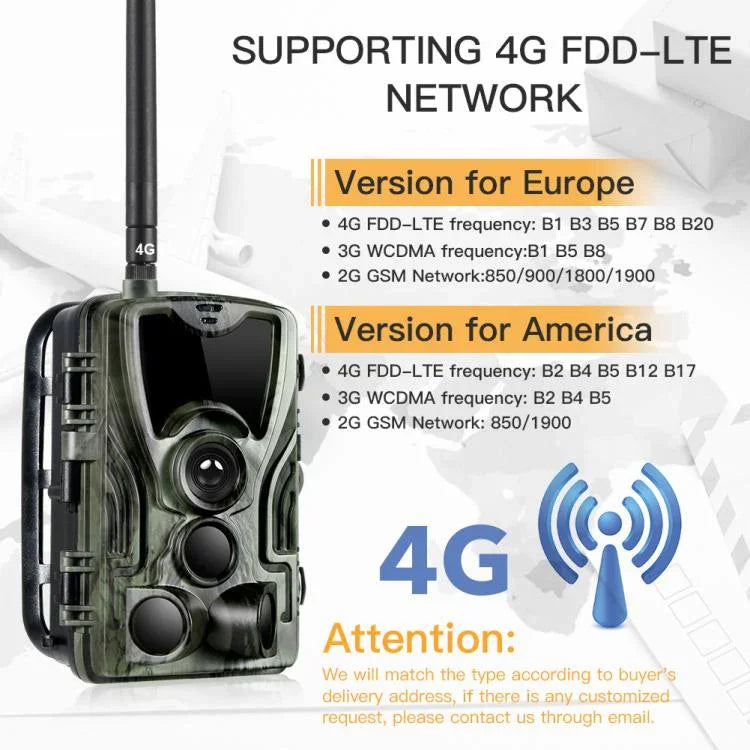 กล้องล่าสัตว์ติดตามอินฟราเรดกันฝนกันหมอก 20MP 4G HC-801LTE