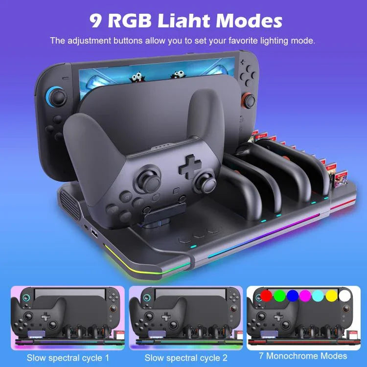 แท่นชาร์จและระบายความร้อนมัลติฟังก์ชันสำหรับ Nintendo Switch 2 พร้อมไฟ RGB และช่องใส่การ์ด รุ่น SW2139