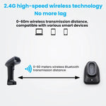 เครื่องสแกนบาร์โค้ด QR Code ไร้สายระยะไกลพร้อมฐาน, 2.4G เดี่ยว, 2.4G + Bluetooth