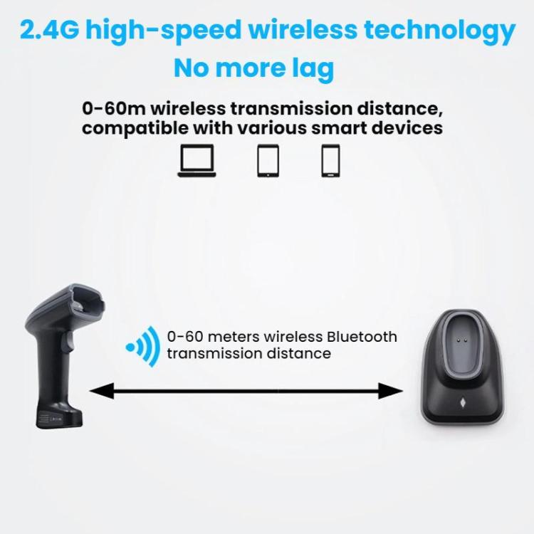เครื่องสแกนบาร์โค้ด QR Code ไร้สายระยะไกลพร้อมฐาน, 2.4G เดี่ยว, 2.4G + Bluetooth