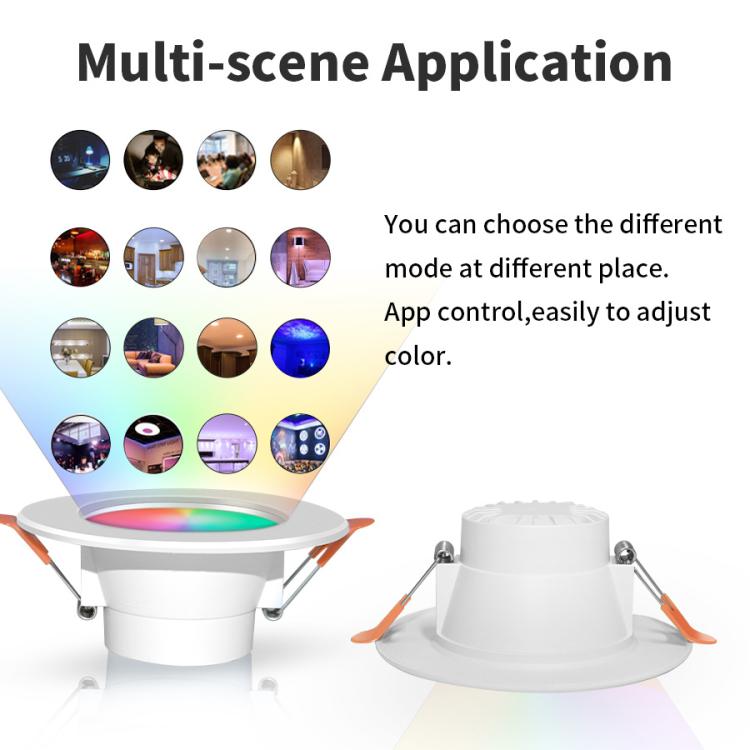 ไฟดาวน์ไลท์ LED ฝังฝ้ารองรับ Tuya WIFI & Bluetooth RGB+CW+WW ปรับความสว่างได้, 5W 2.5 นิ้ว, 7W 3.5 นิ้ว, 10W 4 นิ้ว