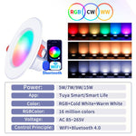 ไฟดาวน์ไลท์ LED ฝังฝ้ารองรับ Tuya WIFI & Bluetooth RGB+CW+WW ปรับความสว่างได้, 5W 2.5 นิ้ว, 7W 3.5 นิ้ว, 10W 4 นิ้ว
