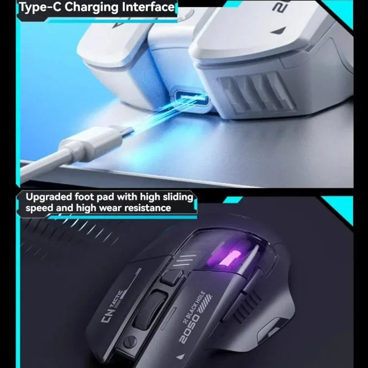 Inphic เมาส์ไร้สายบลูทูธ สำหรับออฟฟิศและเกมมิ่ง พร้อมไฟ LED ชาร์จได้ โหมดคู่สีขาว, โหมดสามสีดำ, โหมดสามสีขาว