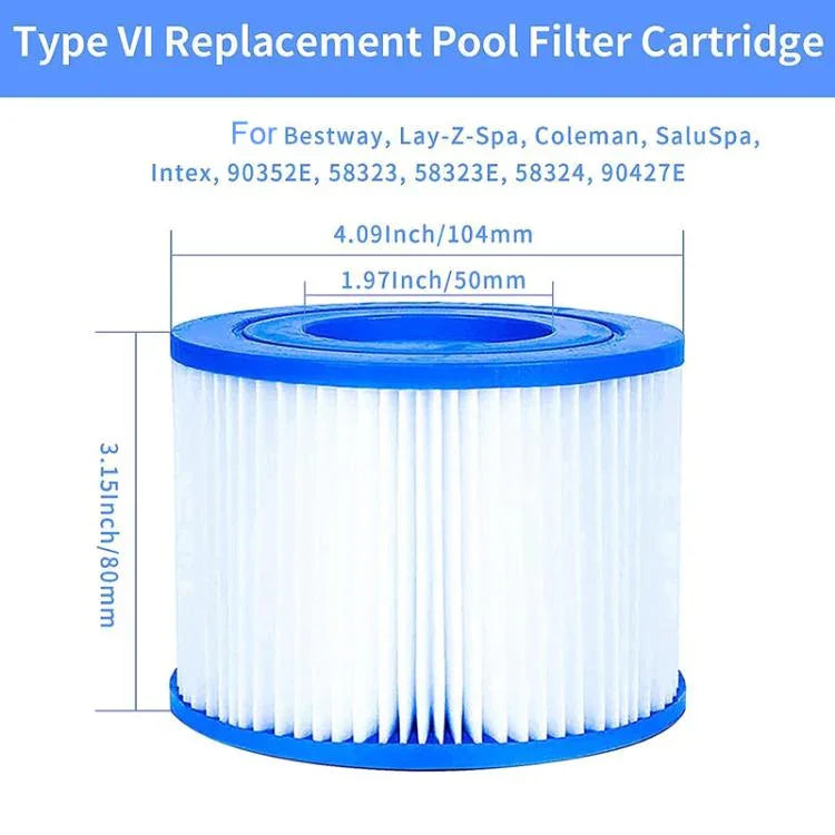 Pool Cleaner Filter Replacement Cartridge for Bestway, Lay-Z-Spa, Coleman, SaluSpa, and Intex, VI Cartridge