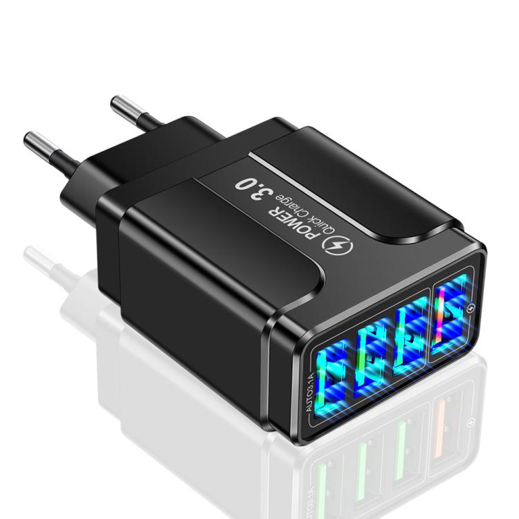 ที่ชาร์จโทรศัพท์ 4 พอร์ต USB ชาร์จเร็ว 5.1A QC3.0, ปลั๊ก EU, ปลั๊ก US, ปลั๊ก UK