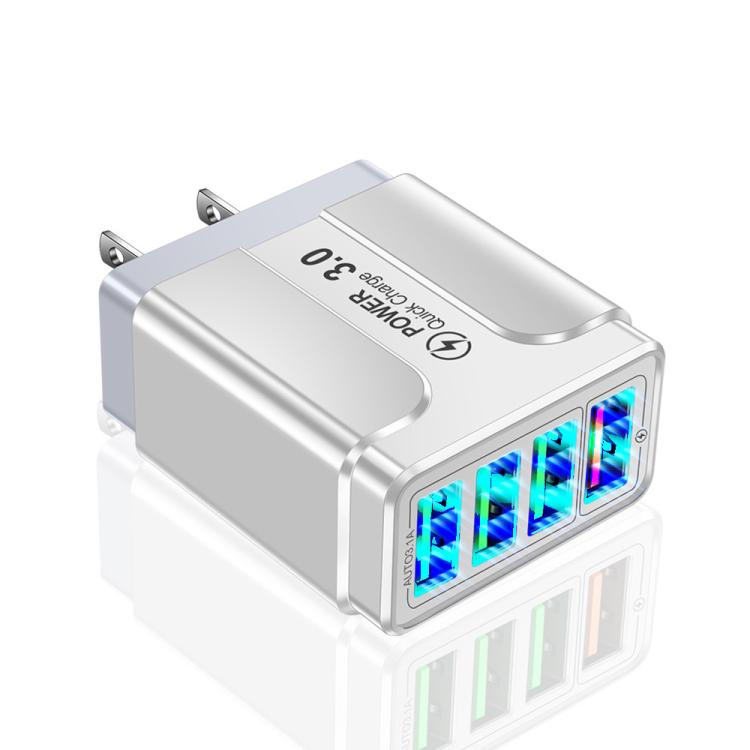 ที่ชาร์จโทรศัพท์ 4 พอร์ต USB ชาร์จเร็ว 5.1A QC3.0, ปลั๊ก EU, ปลั๊ก US, ปลั๊ก UK