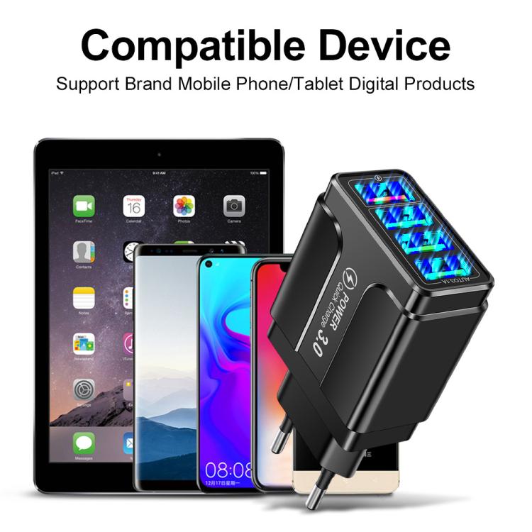 ที่ชาร์จโทรศัพท์ 4 พอร์ต USB ชาร์จเร็ว 5.1A QC3.0, ปลั๊ก EU, ปลั๊ก US, ปลั๊ก UK